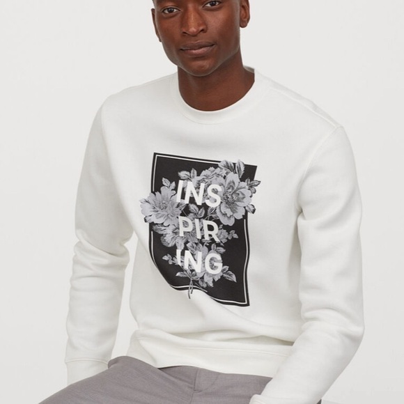 H&M Inspiring printed sweatshirt white black floral size XS unisex‎ - Picture 1 of 11